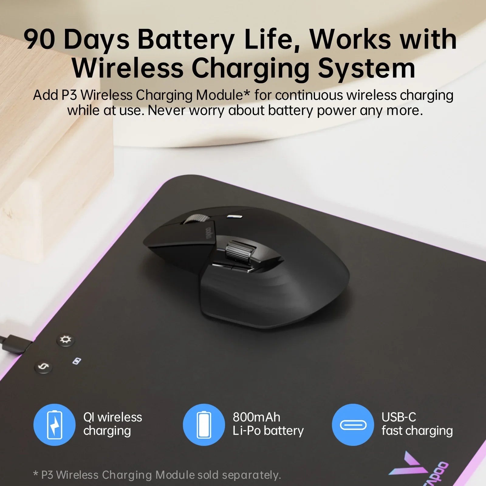 Rapoo MT760L/MT760M Multi-mode Rechargeable Wireless Mouse Ergonomic 4000 DPI Support Up to 4 Devices Bluetooth Mouse Pi-Mart