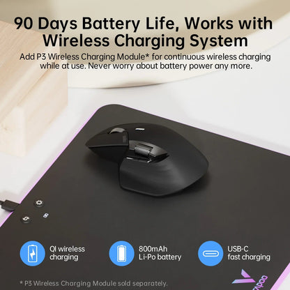 Rapoo MT760L/MT760M Multi-mode Rechargeable Wireless Mouse Ergonomic 4000 DPI Support Up to 4 Devices Bluetooth Mouse Pi-Mart