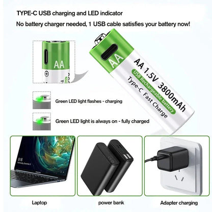 2025NEW Lithium-Ion Battery Type-C Rechargeable High-Capacity Battery AA&AAA Battery For remote control, mouse, electric toys Pi-Mart