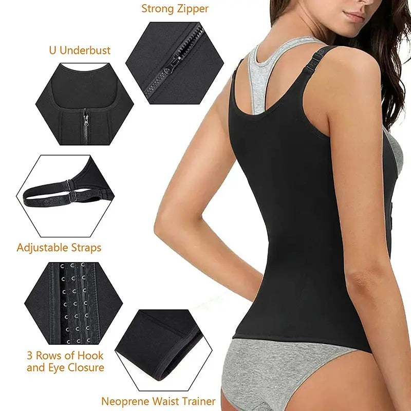 Women Waist Trainer Corset Zipper Vest Body Shaper Cincher Shapewear Slimming Belt Sports Girdle Neoprene Sauna Tank Top NovaCart