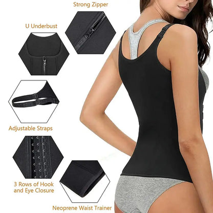 Women Waist Trainer Corset Zipper Vest Body Shaper Cincher Shapewear Slimming Belt Sports Girdle Neoprene Sauna Tank Top NovaCart