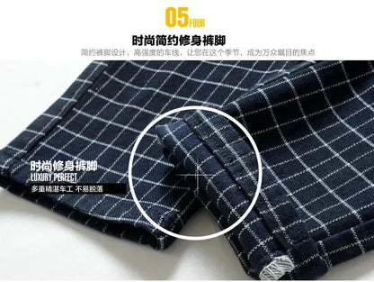 Checked pants for man Black Casual Pants Men Trousers Streetwear Mens linen Pants Slim Fit Male Plaid Pant men\'s Check Pants NovaCart