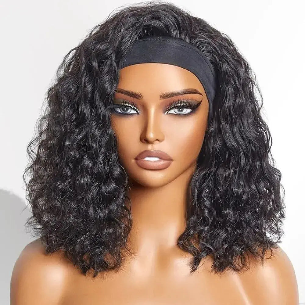 Deep Wave Headband Wig Human Hair 200% Density Wigs For Women 100% Real Hair Wigs Full Machine Made Wigs Natural Black Hair NovaCart