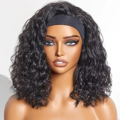 Deep Wave Headband Wig Human Hair 200% Density Wigs For Women 100% Real Hair Wigs Full Machine Made Wigs Natural Black Hair NovaCart