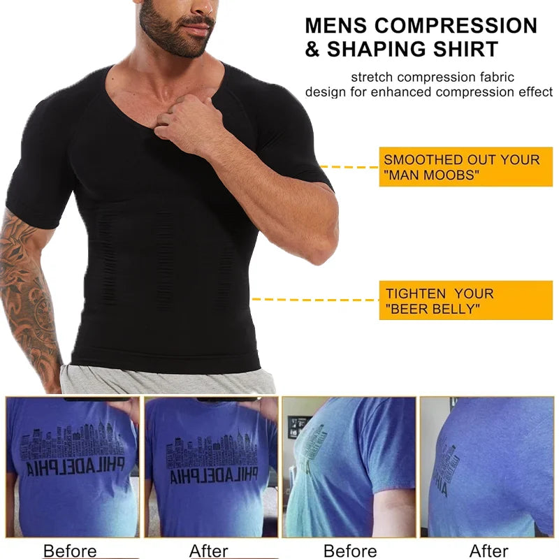 Men's Body Shaper Slimming Shirt Tummy Control Vest Compression Base Layer Slim Muscle Short Sleeve Shapewear NovaCart