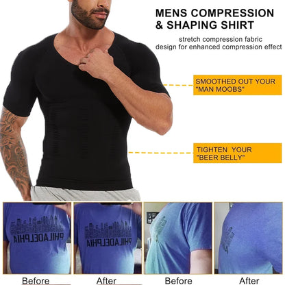 Men's Body Shaper Slimming Shirt Tummy Control Vest Compression Base Layer Slim Muscle Short Sleeve Shapewear NovaCart