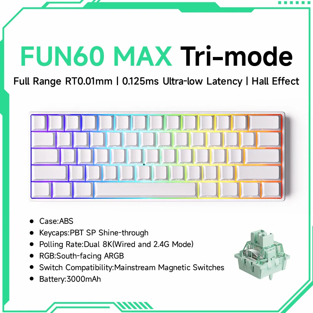 Akko MonsGeek FUN60 Mechanical Keyboard Magnetic Switch 60% Gaming Keyboards Rapid Trigger 0.01mm 8K ARGB HE/TMR Custom Keyboard Pi-Mart