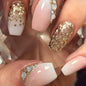 24Pcs Short Square Coffin False Nails Square Fake Nails with Glue French Glitter Wearable Acrylic Nails Set Press on Nail Tips NovaCart