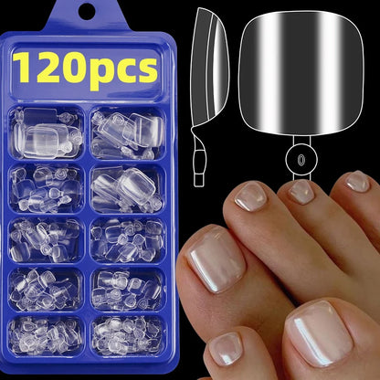 120pcs/Box French Tip Press-On Toenails Pink Color System Square Shape Foot Nails Short Length Glossy Finish False Toe Nails Set NovaCart