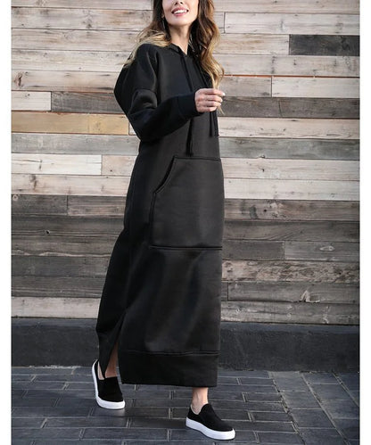 Hoodies Dress For Women Fashion 2025 Hem Lace-up Midi Robe Hooded Long Dress Autumn Winter Warm Casual Loose Sweatshirt Vestidos NovaCart