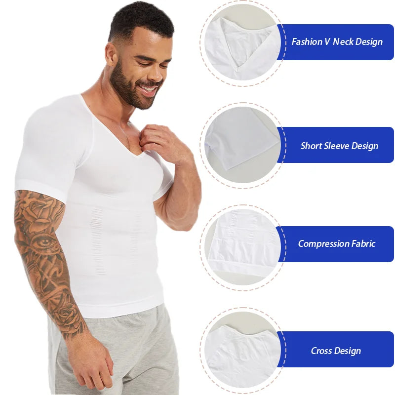 Men's Body Shaper Slimming Shirt Tummy Control Vest Compression Base Layer Slim Muscle Short Sleeve Shapewear NovaCart