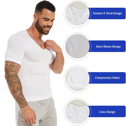 Men's Body Shaper Slimming Shirt Tummy Control Vest Compression Base Layer Slim Muscle Short Sleeve Shapewear NovaCart