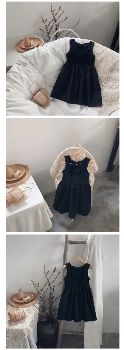 2024 Summer Girls Elegant Goth Dresss Black Sleeveless Tutu Dress Backless Off Shoulder Party Kid Dresses 2 4 5 6 7 8 Years Old NovaCart