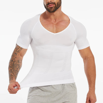 Men's Short Sleeve Compression T-Shirt V-neck Shapewear Tummy Control Flat Belly Tank Top Fitness Workout Slimming Body Shaper NovaCart