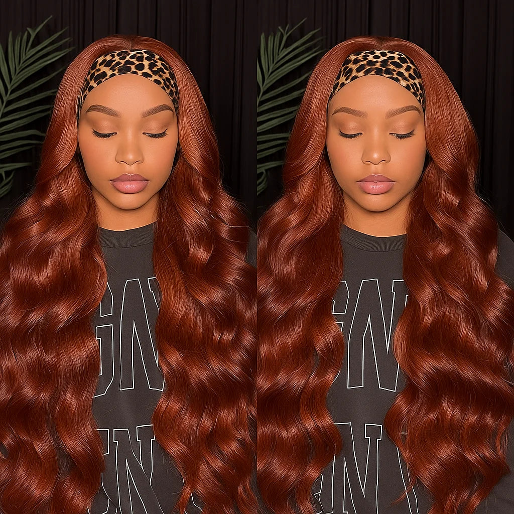 #99J Burgundy Body Wave Headband Glueless Wigs Machine Made Remy Human Hair Wig Brazilian 30 Inch 350 Ginger Human Hair Wigs