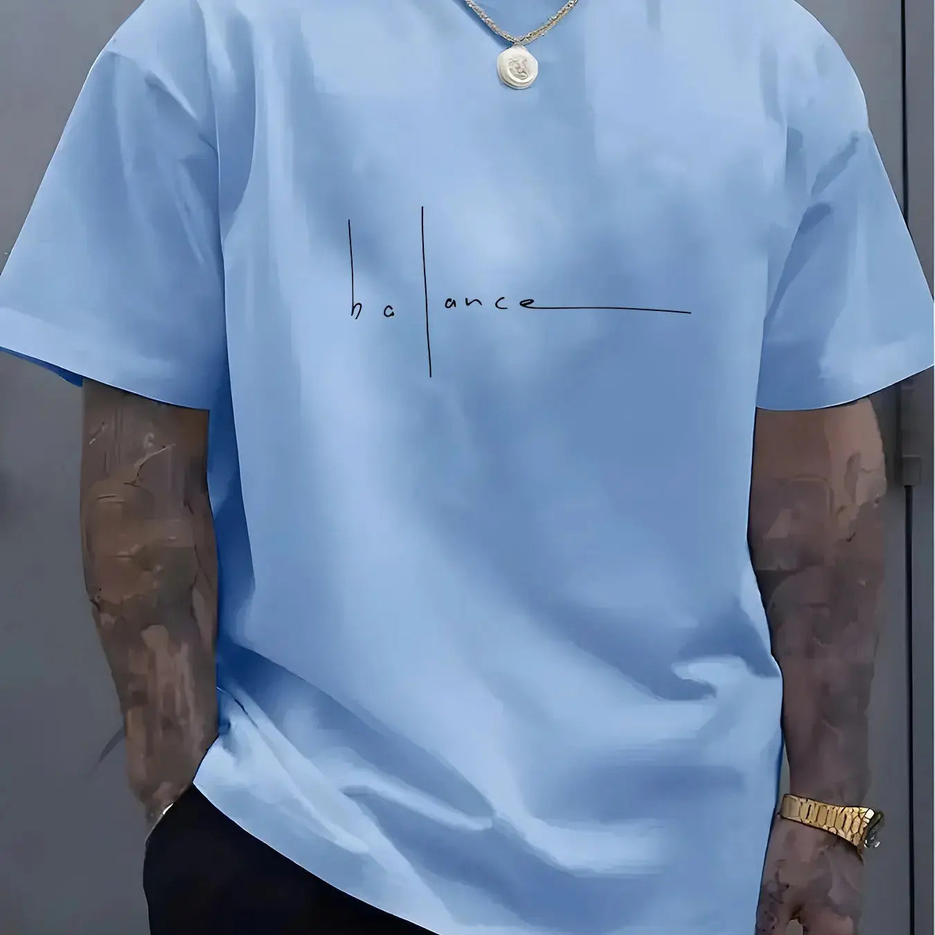 Men's summer 100% pure cotton fashionable casual sports loose trend balance letter print round neck short sleeved T-shirt top NovaCart