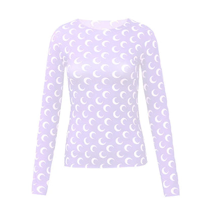 Woman Clothes Korean Moon Print Long Sleeve T-Shirt Fashion Casual Layered Sun Protection Top Ice Silk Basic Tee Spring Autumn NovaCart