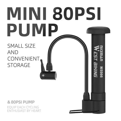 WEST BIKING MTB Bicycle Pump 80 PSI Bike Manual Air Pump Balloon Tire Inflator Schrader Valve Floor Pump Cycling Accesories Pi-Mart