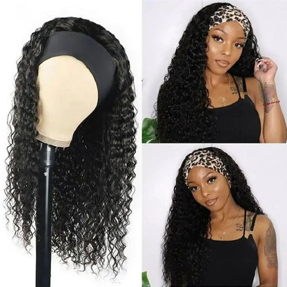 Deep Wave Headband Wig Human Hair 200% Density Wigs For Women 100% Real Hair Wigs Full Machine Made Wigs Natural Black Hair NovaCart