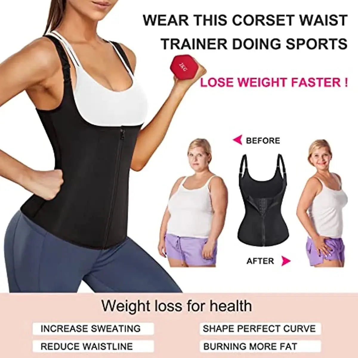 Women Waist Trainer Corset Zipper Vest Body Shaper Cincher Shapewear Slimming Belt Sports Girdle Neoprene Sauna Tank Top NovaCart