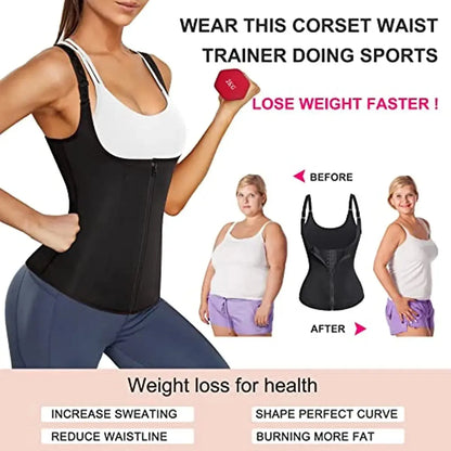 Women Waist Trainer Corset Zipper Vest Body Shaper Cincher Shapewear Slimming Belt Sports Girdle Neoprene Sauna Tank Top NovaCart