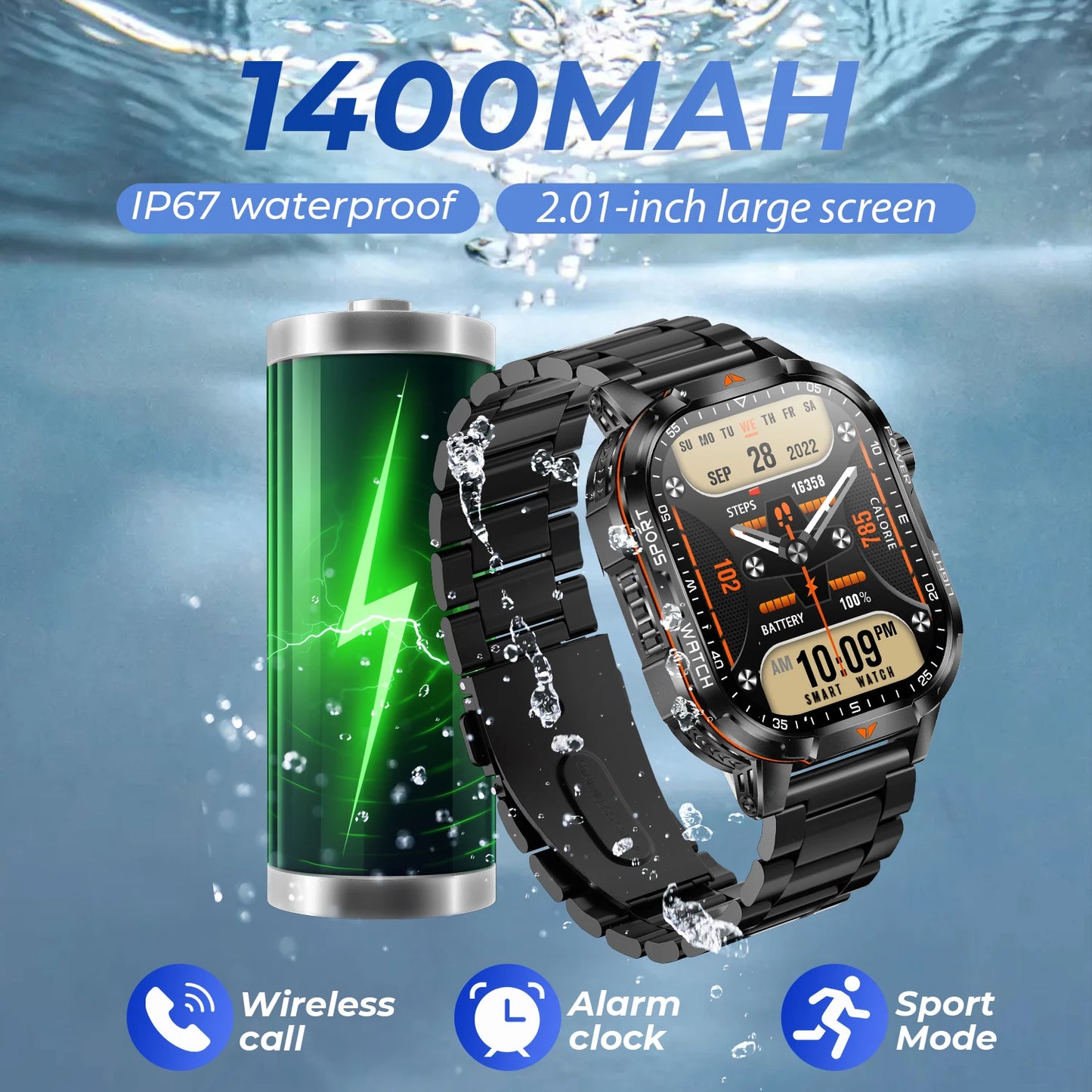 2026 New Men Sport Smart Watch 2.01" HD Screen Bluetooth Call 1400mAh Fitness Tracker Heart Rate/Sleep Monitor for Android IOS NovaCart