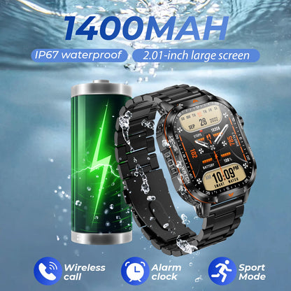 2026 New Men Sport Smart Watch 2.01" HD Screen Bluetooth Call 1400mAh Fitness Tracker Heart Rate/Sleep Monitor for Android IOS NovaCart