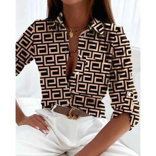 Women’s Printed Long-Sleeve Lapel Shirt | Casual Elegant Blouse FitiqueFit