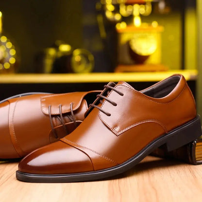 Flat / 6CM Genuine Leather Men Formal Elevator Shoes Wedding Business Height Increase Lift Shoes Invisible Summer Hollow Wedding NovaCart