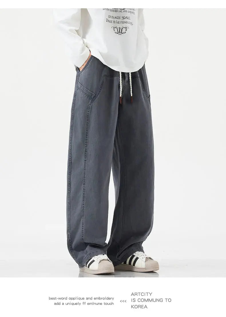 HIQOR High Quality 100% Cotton Work Pants Men Casual Straight Trousers Y2K Man Plus Size Cargo Pants Fashion Solid Workout Pants NovaCart