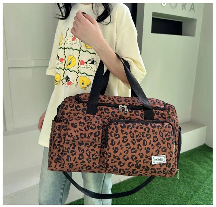 Classic Leopard Print Large Capacity Leisure Luggage Bag with Multiple Pockets and Shoe Compartment Sports Fitness Travel Bag NovaCart