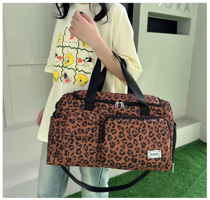 Classic Leopard Print Large Capacity Leisure Luggage Bag with Multiple Pockets and Shoe Compartment Sports Fitness Travel Bag NovaCart