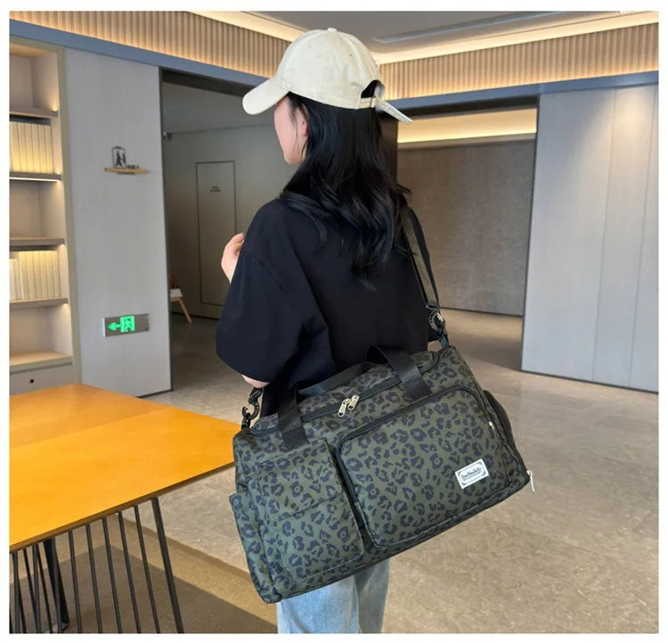 Classic Leopard Print Large Capacity Leisure Luggage Bag with Multiple Pockets and Shoe Compartment Sports Fitness Travel Bag NovaCart