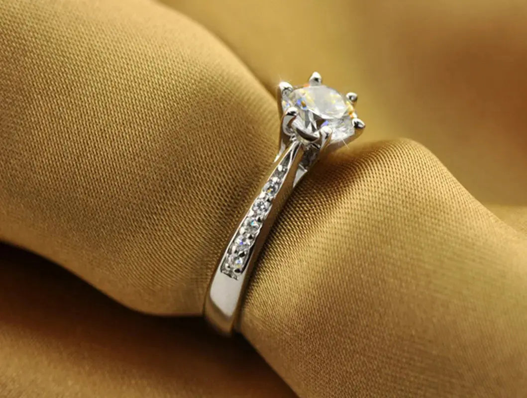 Luxury 925 Sterling Silver Classic Ring for Women Six claw jewelry simple 70ct diamond ring imitation diamond women's ring NovaCart