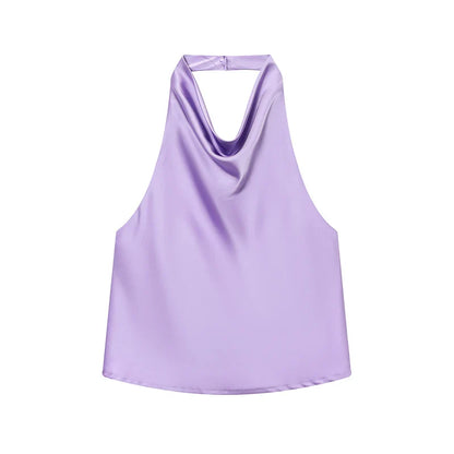 Sexy Elegant Halter  Backless High Solid Halter Neck Tops