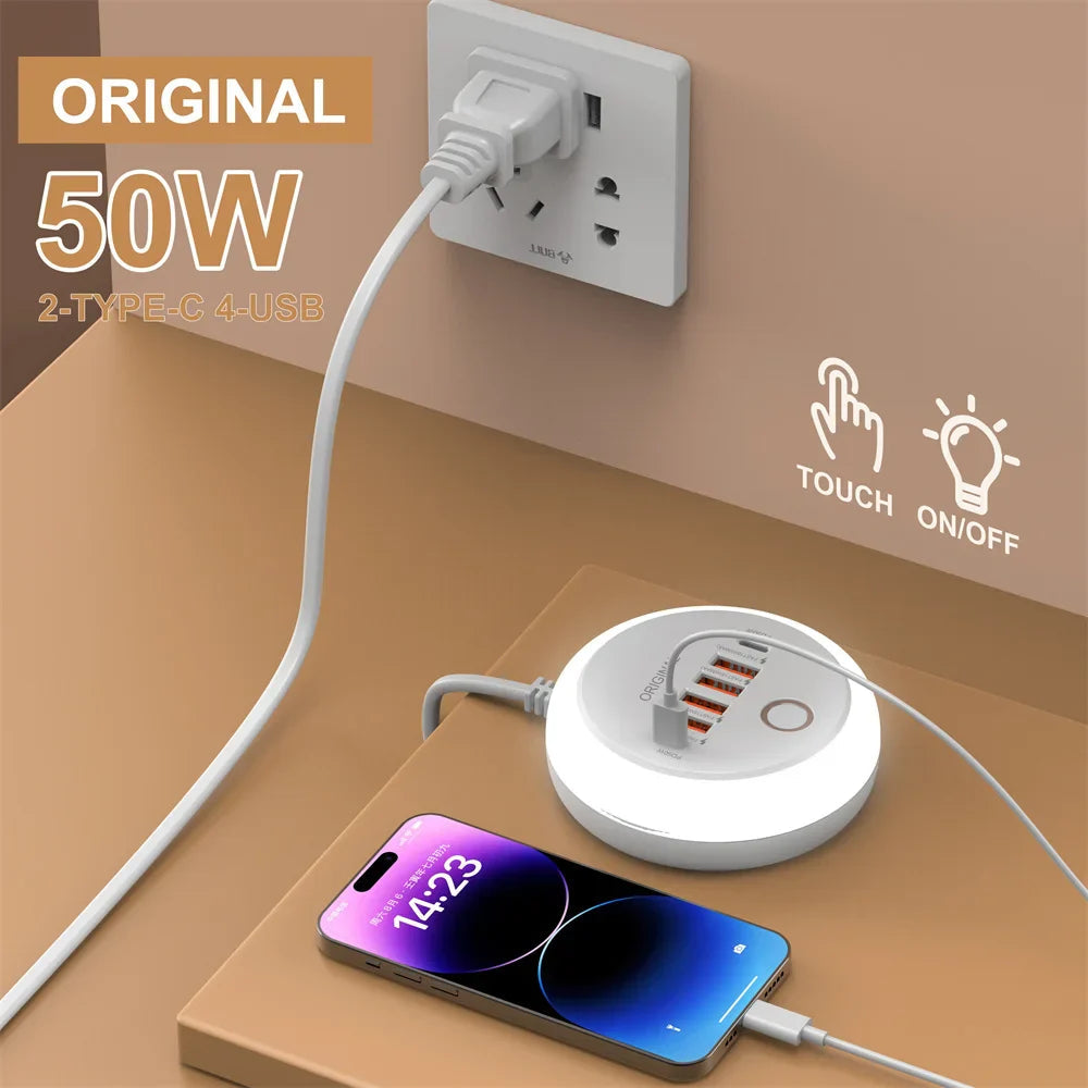 50W USB Charger Multi Ports Power Strip Socket Fast Charging Travel Charger For iPhone Samsung Xiaomi Quick Charge Phone Adapter Pi-Mart