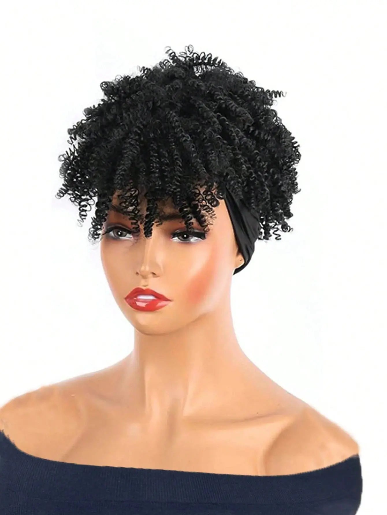 Headband Wigs for Synthetic Short Afro Kinky Curly Wigs Dark Brown Wig with Bangs Wrap Wigs 2 in 1 synthetic Wig Drawstring NovaCart