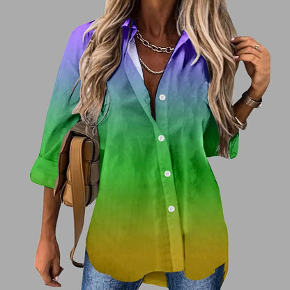 🎭 Mardi Gras Women's V-Neck Long Sleeve Carnival Print Shirt FitiqueFit