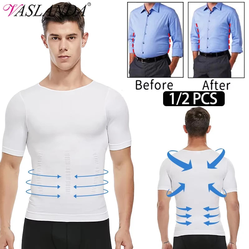 1/2 PCS Men Body Shaper T-Shirt Slimming Shapewear Corrective Posture Belly Control Compression Man Modeling Underwear Corset NovaCart