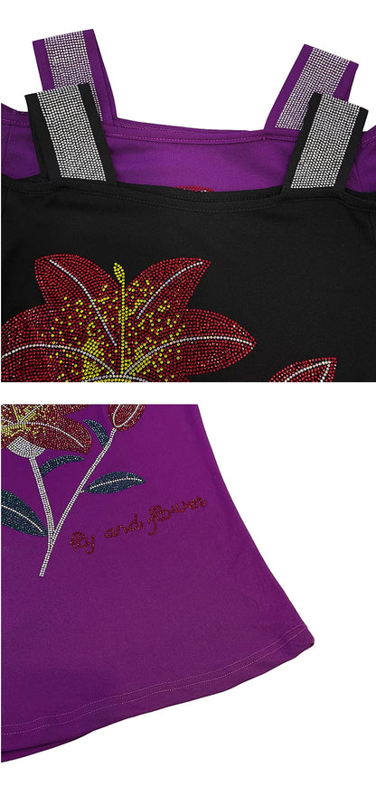 Women's Clothes New Design Sexy Off Shoulder Shiny Diamonds T-Shirts Luxury Brand Mesh Tees Tops Blouse Shirt NovaCart