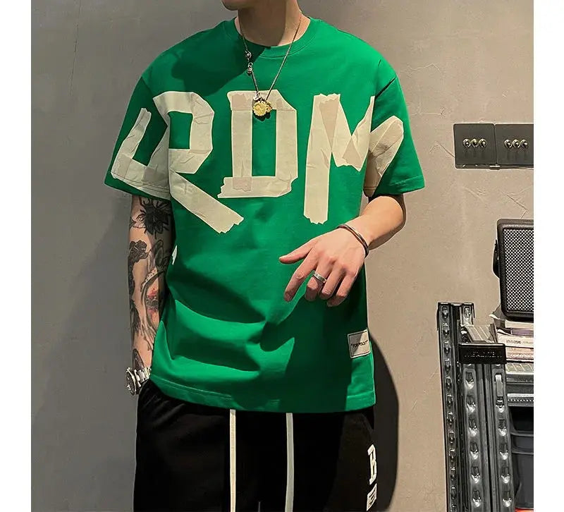 2023 Summer Casual All-match Trend Korean Fashion Short Sleeve Round Neck Solid Color Letter Printed Loose Fashion Youth T-shirt NovaCart