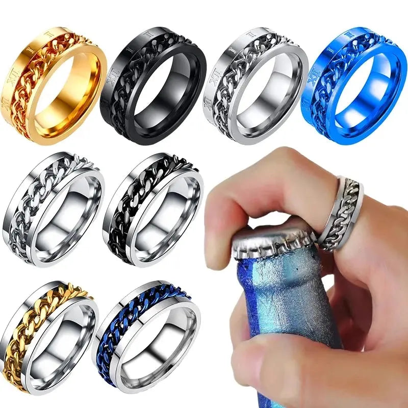 Spinning Anxiety Rings Free Shipping Items For Men Titanium Steel Rotatable Chain Fidget Joint Ring Jewelry Anillos De Hombres NovaCart