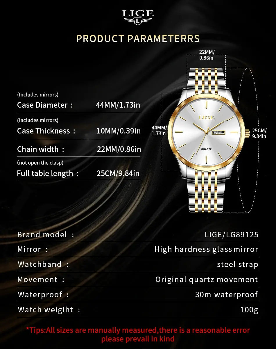 2025 LIGE Men Business Watches Top Brand Luxury Man Wristwatch Waterproof Luminous Date Week Quartz Men's Watch High Quality+Box NovaCart