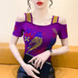 Women's Clothes New Design Sexy Off Shoulder Shiny Diamonds T-Shirts Luxury Brand Mesh Tees Tops Blouse Shirt NovaCart