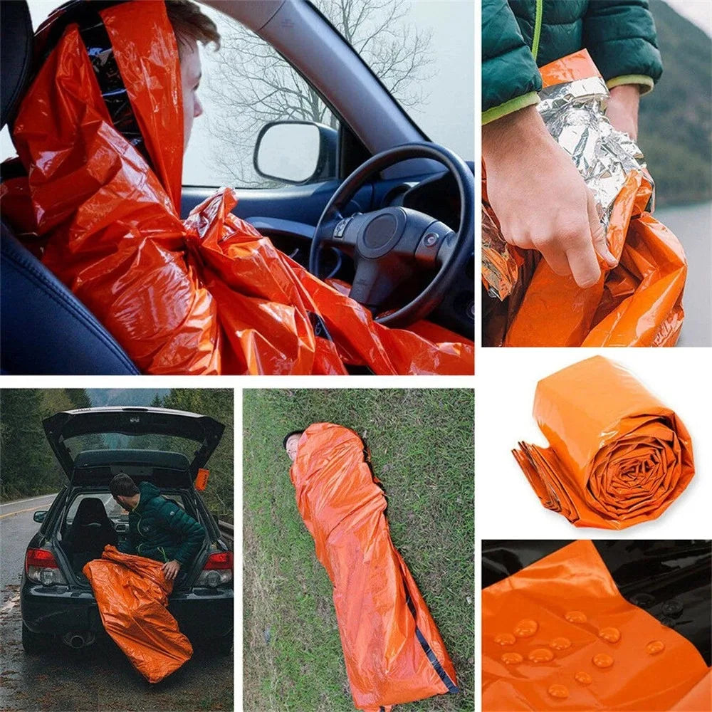 Portable Waterproof Emergency Survival Sleeping Bag Outdoor Edc Camping Gear Thermal Sack First Aid Rescue Kit Mylar Blanket Pi-Mart