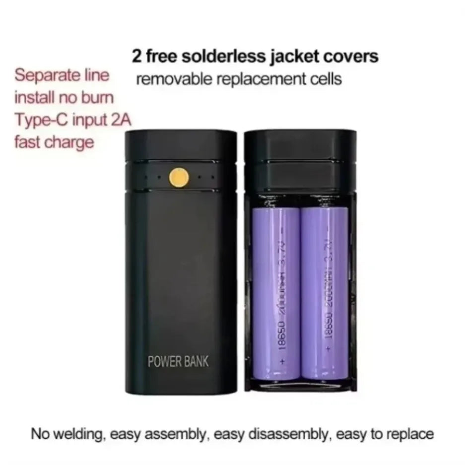 5V 2A 6000mAh 2X 18650 USB Type-C Battery Charger Case For Phone Electronic Charging DIY Not Including Batteries Power Bank Box Pi-Mart