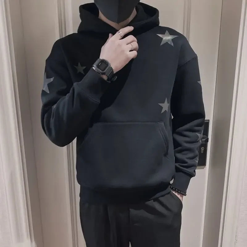 Hoodies Graphic Sweatshirt for Men Black Hip Hop Male Clothes Loose Luxury Aesthetic Emo 90s Vintage Simple Winter S Warm Hooded NovaCart