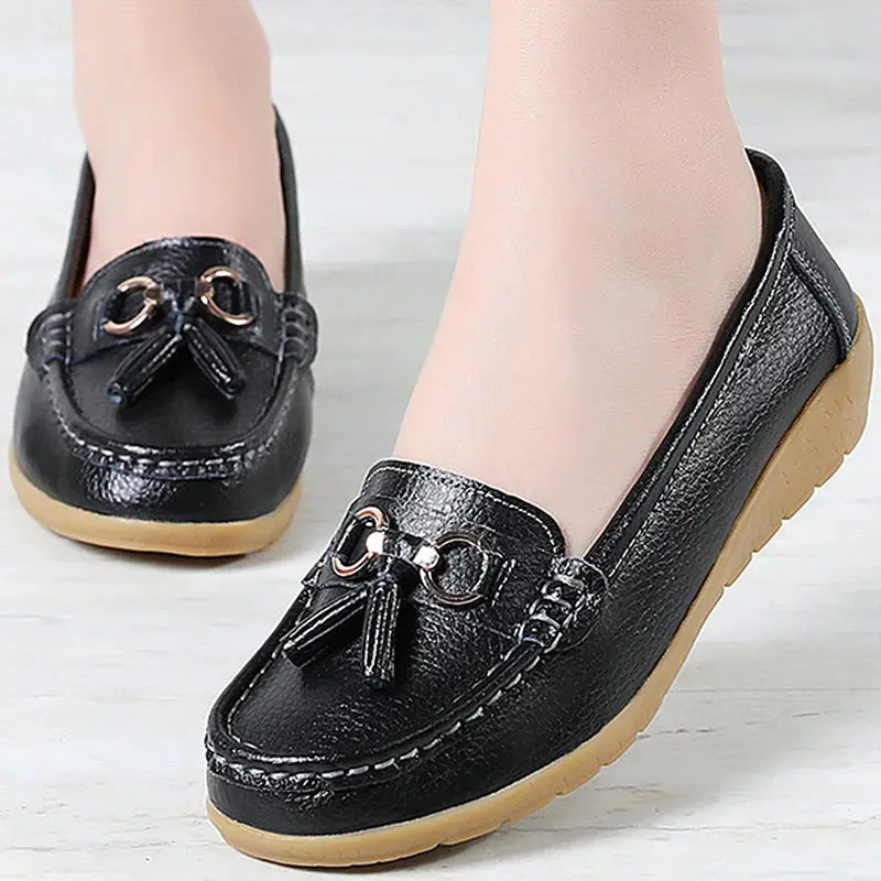 Women's Loafers White Shoes For Woman Genuine Leather Flats And Loafers Slip On Comfortable Woman Shoes Leather Women Moccasins NovaCart