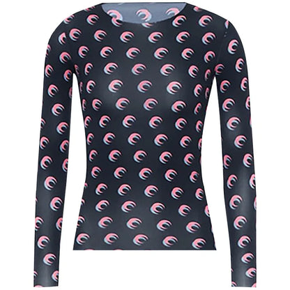 Woman Clothes Korean Moon Print Long Sleeve T-Shirt Fashion Casual Layered Sun Protection Top Ice Silk Basic Tee Spring Autumn NovaCart