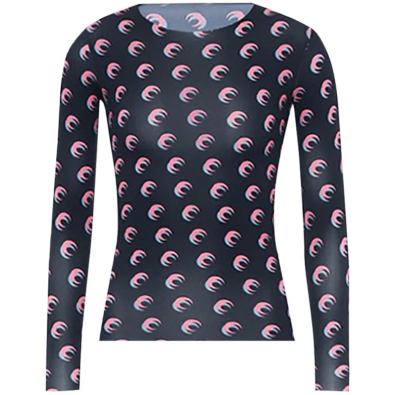 Woman Clothes Korean Moon Print Long Sleeve T-Shirt Fashion Casual Layered Sun Protection Top Ice Silk Basic Tee Spring Autumn NovaCart
